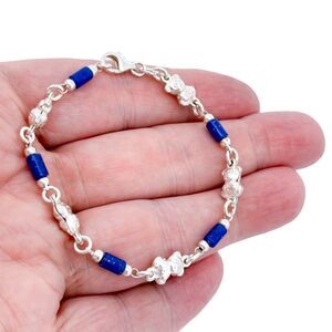 Vintage Sterling Silver 925 Lapis Lazuli Teddy Bear Link Bracelet 7"